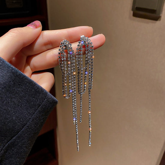 Long Tassel Bijoux Crystal Dangle Earrings - TulleLux Bridal Crowns &  Accessories 