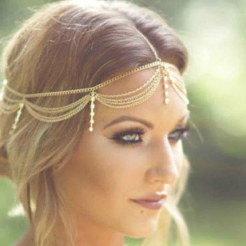 Boho Draping Crystal Elegant Bridal Head Chain - TulleLux Bridal Crowns &  Accessories 