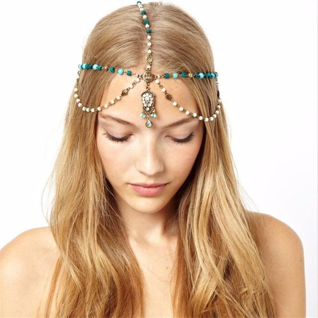 
                      
                        Boho Draping Crystal Elegant Bridal Head Chain - TulleLux Bridal Crowns &  Accessories 
                      
                    