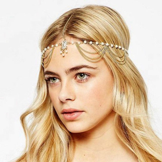 
                      
                        Boho Draping Crystal Elegant Bridal Head Chain - TulleLux Bridal Crowns &  Accessories 
                      
                    
