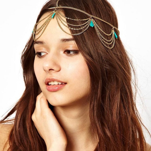 
                      
                        Boho Draping Crystal Elegant Bridal Head Chain - TulleLux Bridal Crowns &  Accessories 
                      
                    