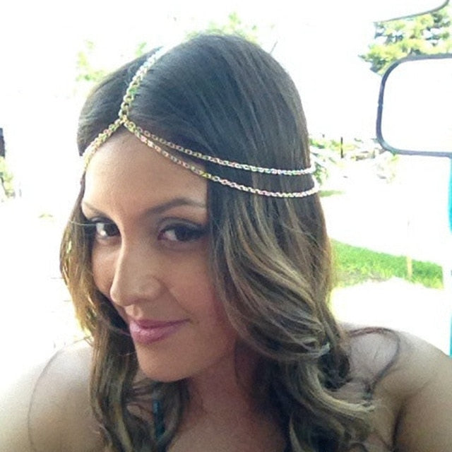 
                      
                        Boho Draping Crystal Elegant Bridal Head Chain - TulleLux Bridal Crowns &  Accessories 
                      
                    
