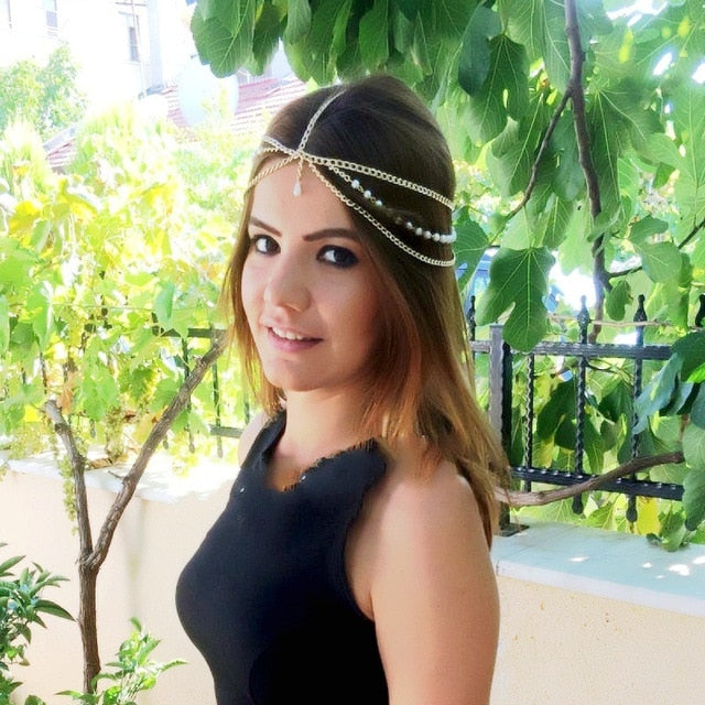 
                      
                        Boho Draping Crystal Elegant Bridal Head Chain - TulleLux Bridal Crowns &  Accessories 
                      
                    