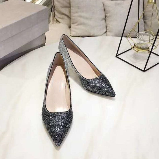 Gradient Sequined Shiny Pointed High Heel Bridal Shoes - TulleLux Bridal Crowns &  Accessories 