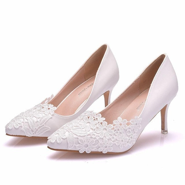 White Lace 8 Styles Bridal Pump Shoes – TulleLux Bridal White Lace 8 Styles Bridal Pump Shoes – TulleLux Bridal
