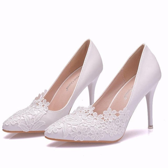 Load image into Gallery viewer, White Lace Ankle Strap Bridal Shoes - TulleLux Bridal Crowns &amp;amp;  Accessories 

