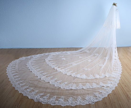1 Layer Cathedral Length Bridal Veil 3 meters Pearls Wedding Veil With Comb