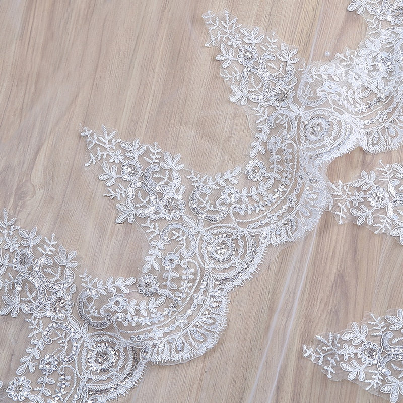 
                      
                        5 Meter White/Ivory 3 Layer Beautiful Cathedral Length Lace Edge Wedding Veil With Comb - TulleLux Bridal Crowns &  Accessories 
                      
                    