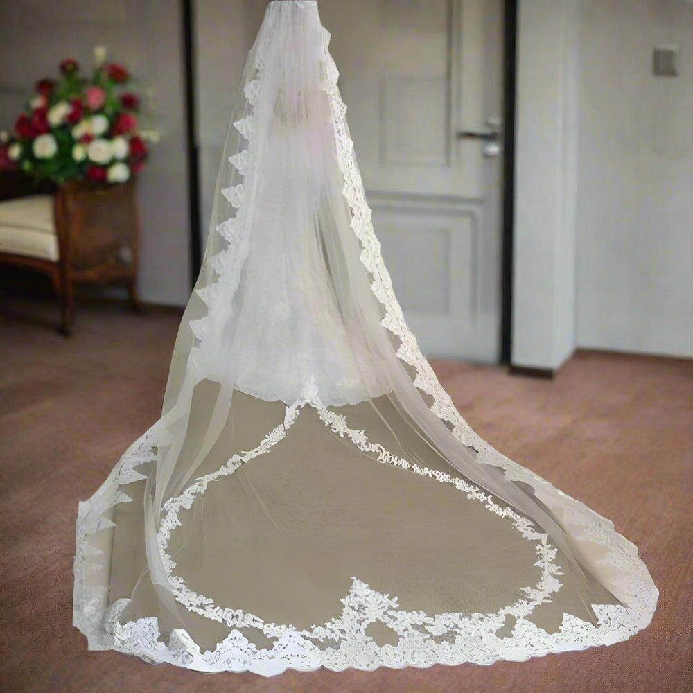 
                      
                        One Layer Heart Lace Appliques Cathedral Wedding Bridal Veil - TulleLux Bridal Crowns &  Accessories 
                      
                    