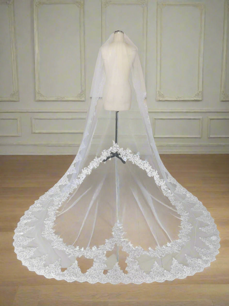 
                      
                        One Layer Heart Lace Appliques Cathedral Wedding Bridal Veil - TulleLux Bridal Crowns &  Accessories 
                      
                    