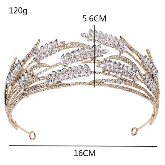 Load image into Gallery viewer, Luxury Crystal Wheat Shape Crown Handmade Gold Color Bride Wedding Tiara Headband - TulleLux Bridal Crowns &amp;amp;  Accessories 
