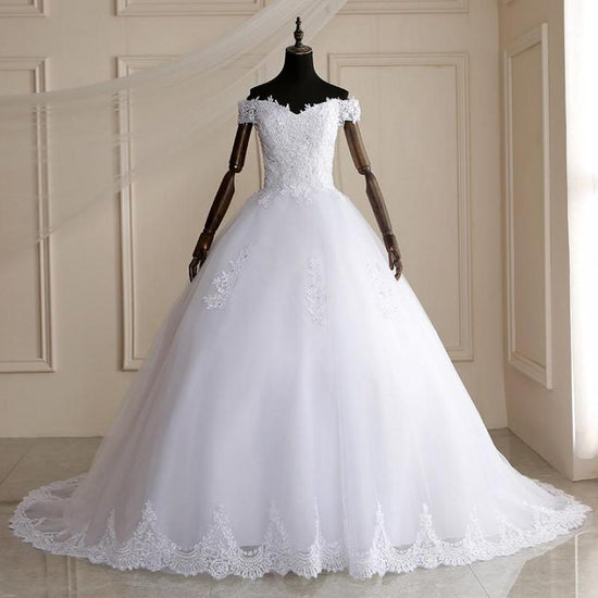 Elegant Beading Lace Court Train Ball Wedding Gown - TulleLux Bridal Crowns &  Accessories 