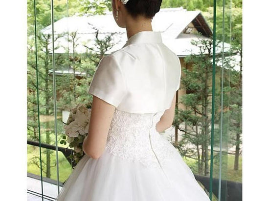 Satin Wedding Jacket Short Sleeves Bridal Bolero with Collar - TulleLux Bridal Crowns &  Accessories 