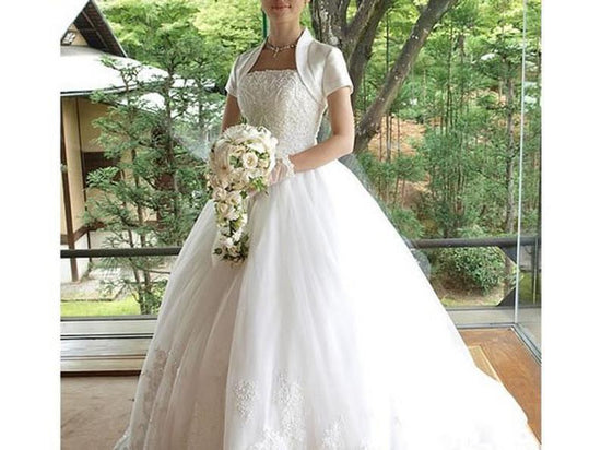 Satin Wedding Jacket Short Sleeves Bridal Bolero with Collar - TulleLux Bridal Crowns &  Accessories 
