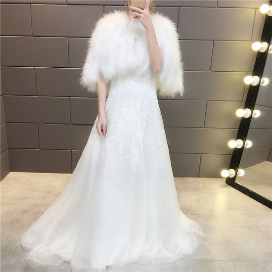 White Bridal Winter Autumn Wedding Wrap Shawl Bride Coat - TulleLux Bridal Crowns &  Accessories 