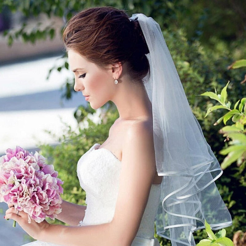 Short Tulle Wedding Two Layer White Ivory Bridal Veil With Comb - TulleLux Bridal Crowns &  Accessories 