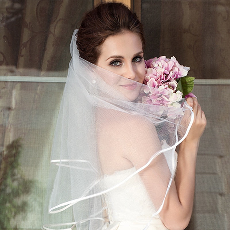 Short Tulle Wedding Two Layer White Ivory Bridal Veil With Comb - TulleLux Bridal Crowns &  Accessories 