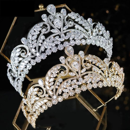Load image into Gallery viewer, Tall Cubic Zirconia Pageant Bridal Tiara Crown - TulleLux Bridal Crowns &amp;amp;  Accessories 
