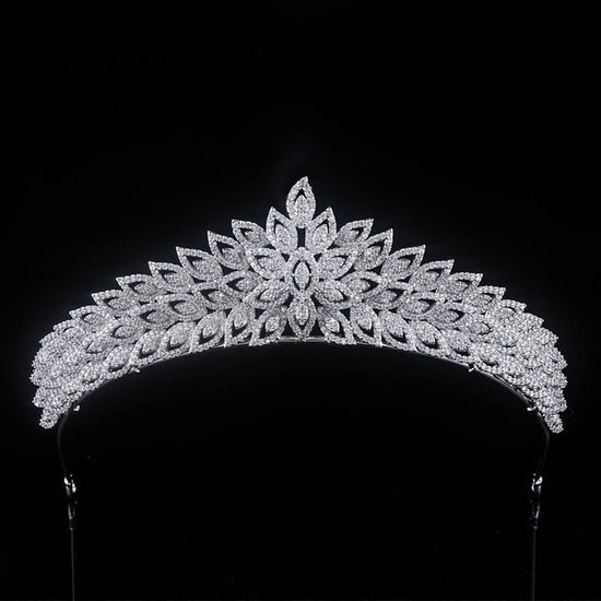 Load image into Gallery viewer, Sparkling Floral Pattern Cubic Zirconia Bridal Tiara Crown - TulleLux Bridal Crowns &amp;amp;  Accessories 
