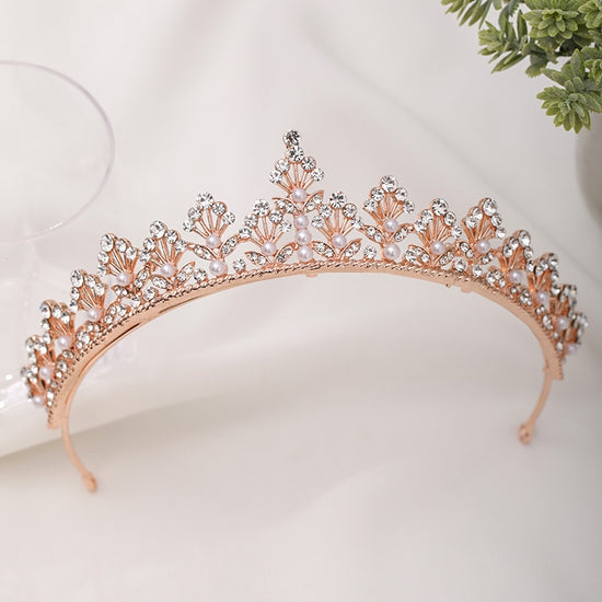 Rose Gold Shining Crystal Pearls Tiara Crown – TulleLux Bridal Crowns ...