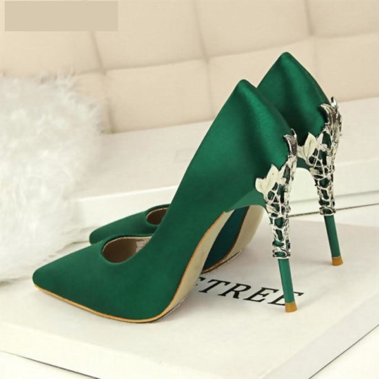 Fashion Dark Green Suede Prom Pumps 2023 10 cm Stiletto Heels Pointed Toe Pumps  High Heels