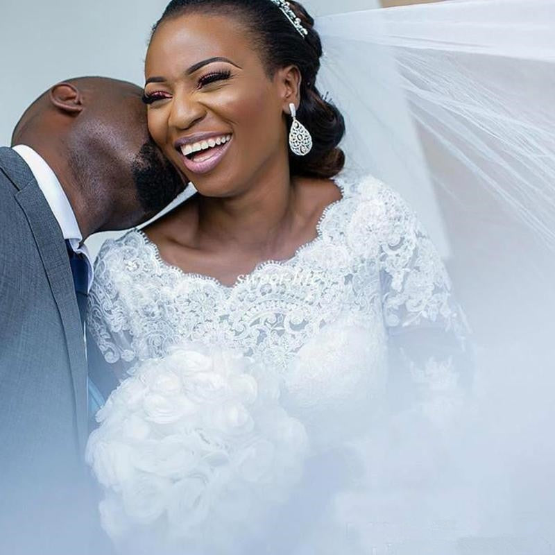 
                      
                        Long Sleeve Lace with Puffy Tulle Skirt Bridal Wedding Dress - TulleLux Bridal Crowns &  Accessories 
                      
                    