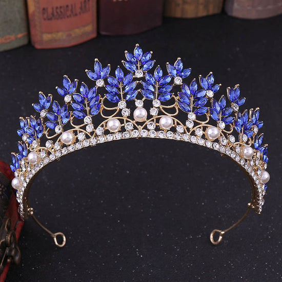 Baroque Blue Rose Gold Crystal Simulated Pearl Tiara - TulleLux Bridal Crowns &  Accessories 