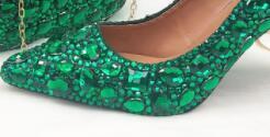 Green Crystal Thin Heel Pointed Toe Ladies Party Dress High Pumps
