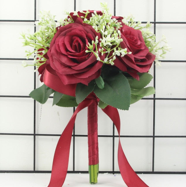Silk Wedding Bridesmaid Rose Babies Breath Bouquet Flower Arrangement - TulleLux Bridal Crowns &  Accessories 