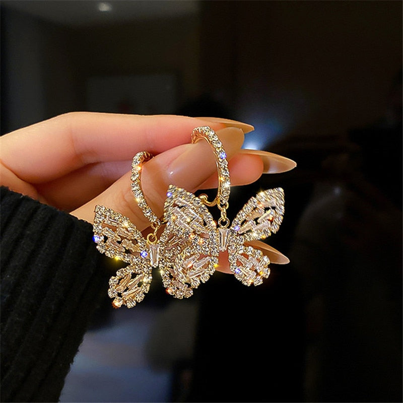 
                      
                        Golden Butterfly Zircon Crystal Dangle Earrings for Women - TulleLux Bridal Crowns &  Accessories 
                      
                    