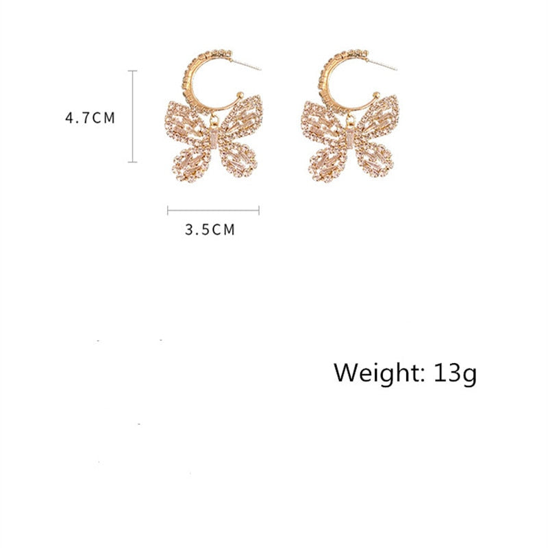 Load image into Gallery viewer, Golden Butterfly Zircon Crystal Dangle Earrings for Women - TulleLux Bridal Crowns &amp;amp;  Accessories 
