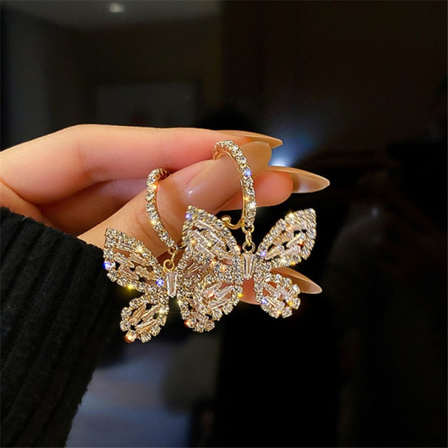 
                      
                        Golden Butterfly Zircon Crystal Dangle Earrings for Women - TulleLux Bridal Crowns &  Accessories 
                      
                    