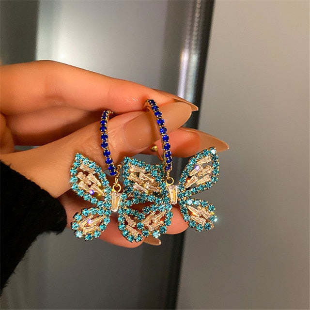 
                      
                        Golden Butterfly Zircon Crystal Dangle Earrings for Women - TulleLux Bridal Crowns &  Accessories 
                      
                    
