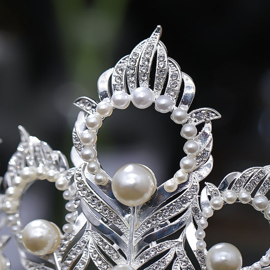 Load image into Gallery viewer, Silver Simulated Pearl Queen Tiara Crown Pageant Bridal Wedding Hair Accessory - TulleLux Bridal Crowns &amp;amp;  Accessories 
