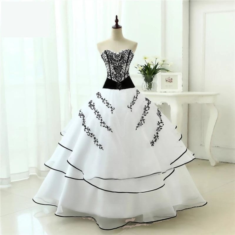 Classic A line White and Black Vintage Gothic Ball Gown - TulleLux Bridal Crowns &  Accessories 