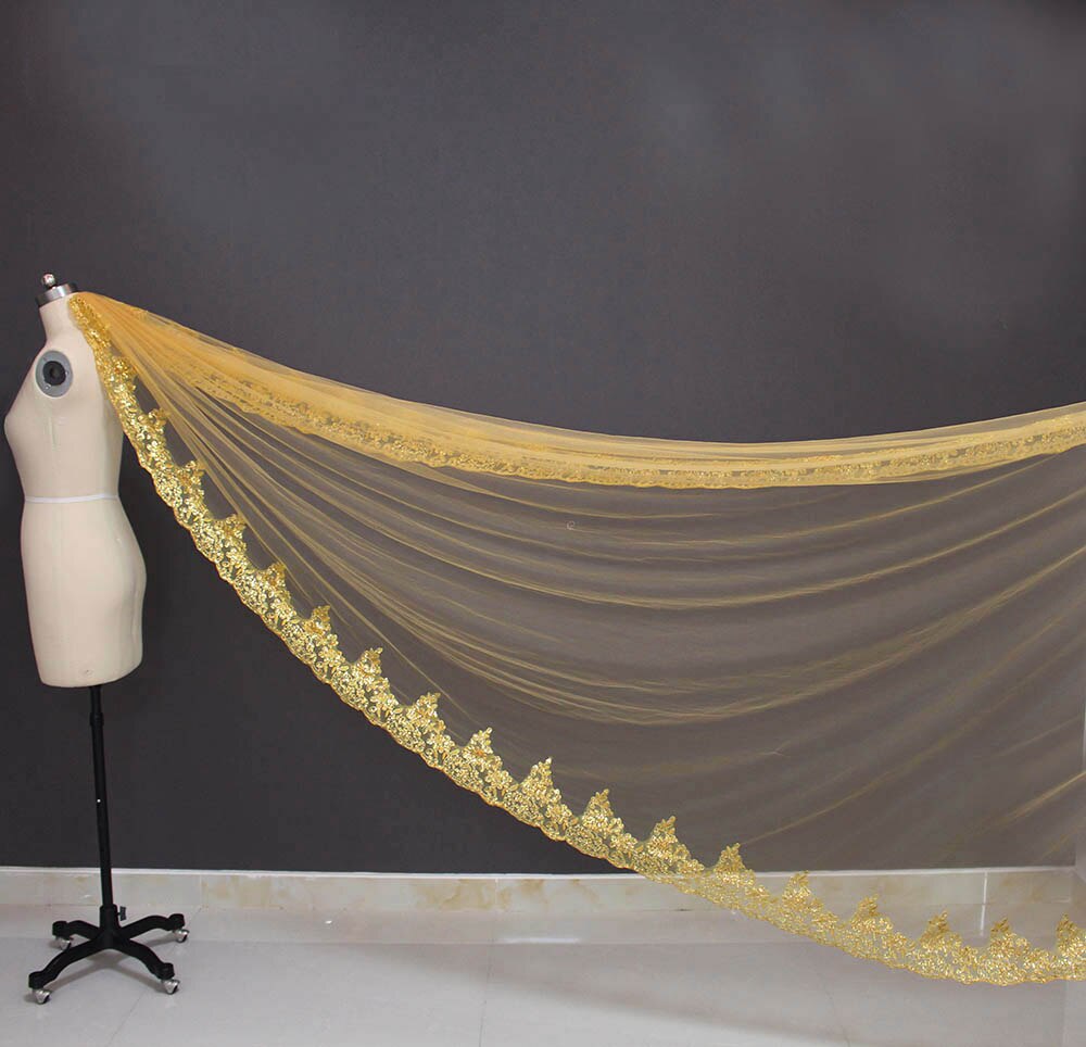 
                      
                        Glitter Sequins Gold Lace 1 Tier Cathedral Bridal Wedding Veil with Comb - TulleLux Bridal Crowns &  Accessories 
                      
                    