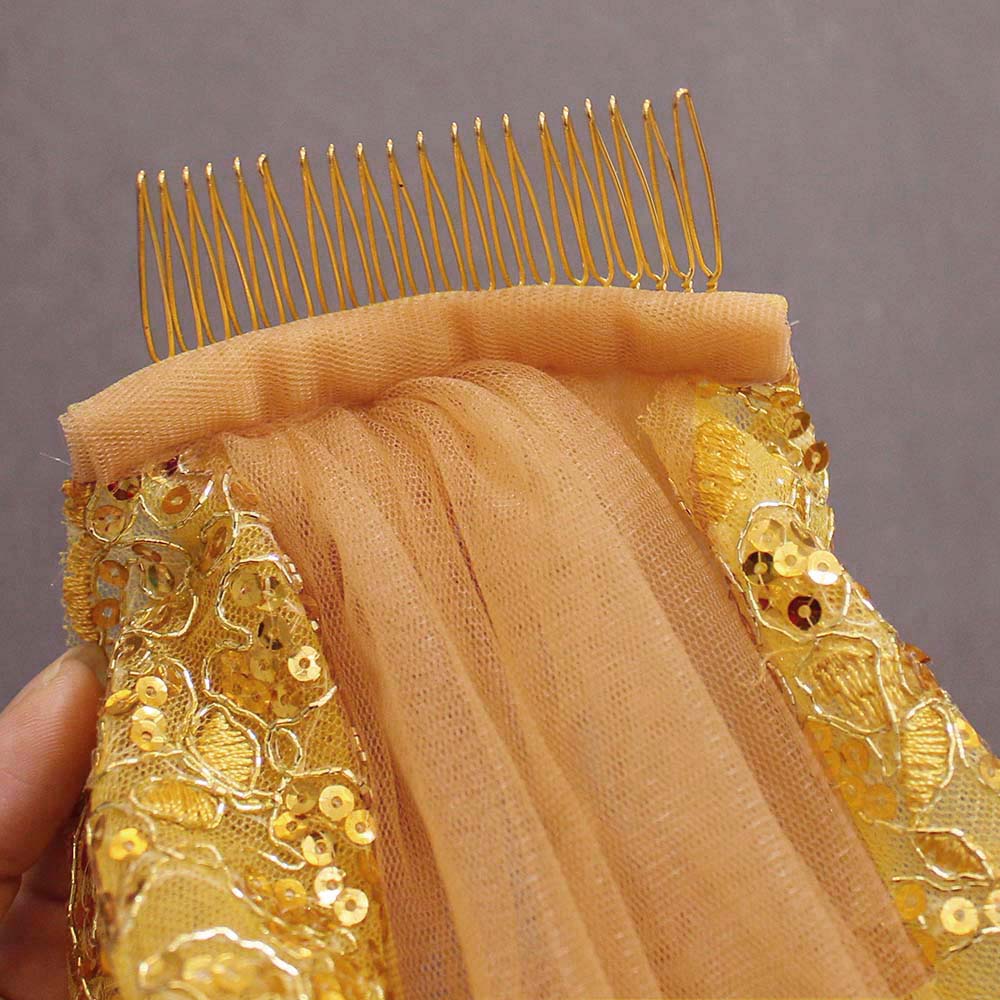 
                      
                        Glitter Sequins Gold Lace 1 Tier Cathedral Bridal Wedding Veil with Comb - TulleLux Bridal Crowns &  Accessories 
                      
                    