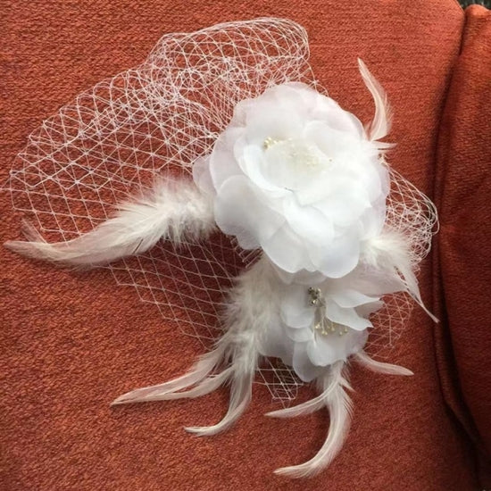 Load image into Gallery viewer, Fashion Bridal Flower Feathers Fascinator Bridal Face Veil - TulleLux Bridal Crowns &amp;amp;  Accessories 
