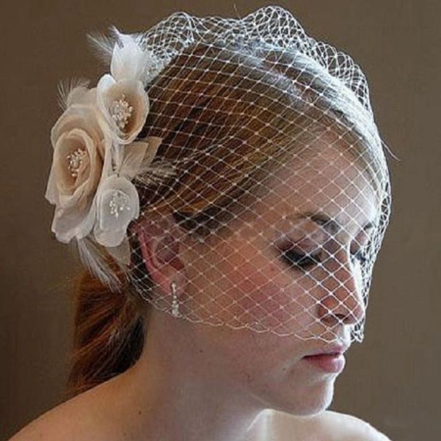Fashion Bridal Flower Feathers Fascinator Bridal Face Veil - TulleLux Bridal Crowns &  Accessories 