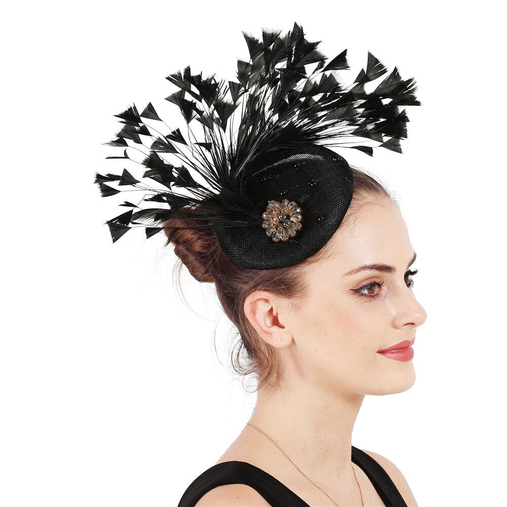 
                      
                        Vintage Race Day Derby Feather Cocktail Fascinator - TulleLux Bridal Crowns &  Accessories 
                      
                    