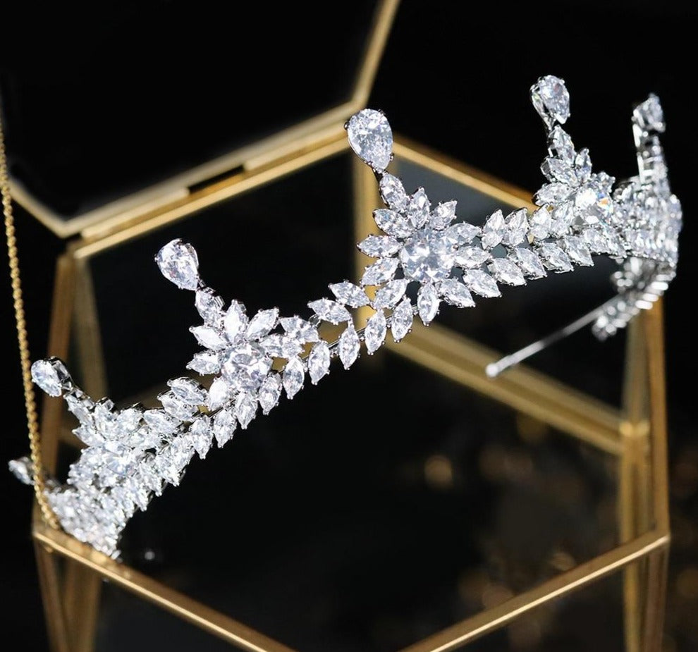 Load image into Gallery viewer, Vintage Austrian Cubic Zirconia Wedding Pageant Tiara Crown - TulleLux Bridal Crowns &amp;amp;  Accessories 
