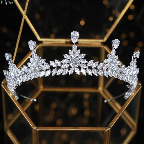 Load image into Gallery viewer, Vintage Austrian Cubic Zirconia Wedding Pageant Tiara Crown - TulleLux Bridal Crowns &amp;amp;  Accessories 
