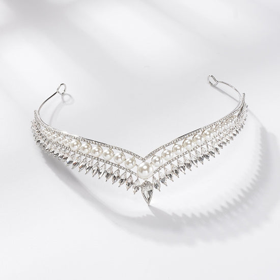 Luxury Pearl Bridal Crystal Tiara Crown