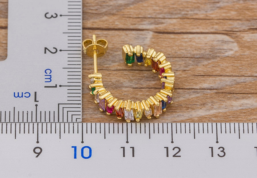 Luxury Crystal Zircon Stone Earrings Fashion Copper CZ Gold Rainbow Jewelry Boho Stud Earrings - TulleLux Bridal Crowns &  Accessories 