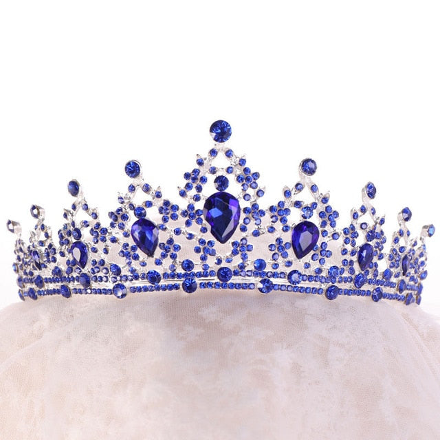 Load image into Gallery viewer, Blue Crystal Round Princess Tiara Pageant Bridal Wedding Hair Accessory - TulleLux Bridal Crowns &amp;amp;  Accessories 
