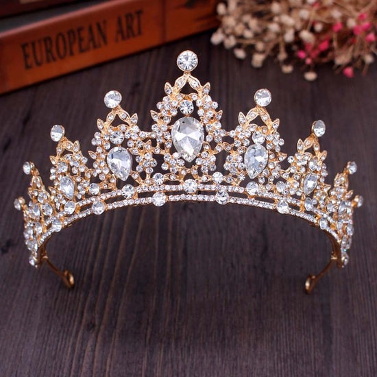 Load image into Gallery viewer, Baroque  Crystal Heart Bridal Tiara Crown Wedding Pageant Accessory - TulleLux Bridal Crowns &amp;amp;  Accessories 
