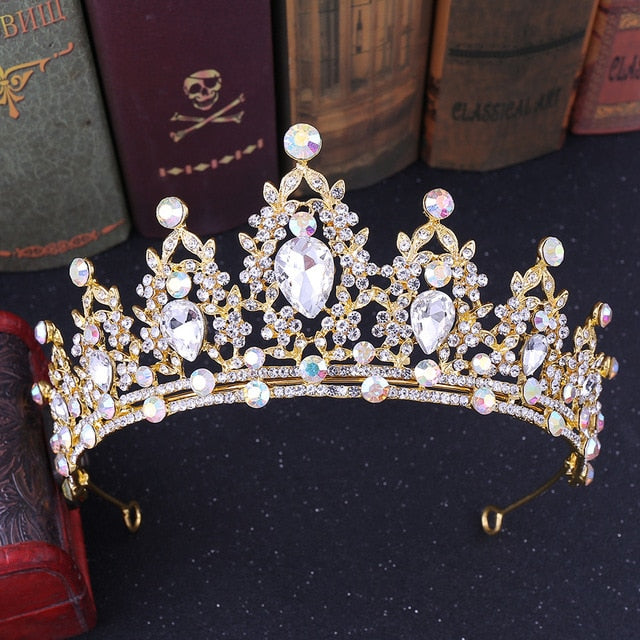 Baroque  Crystal Heart Bridal Tiara Crown Wedding Pageant Accessory - TulleLux Bridal Crowns &  Accessories 