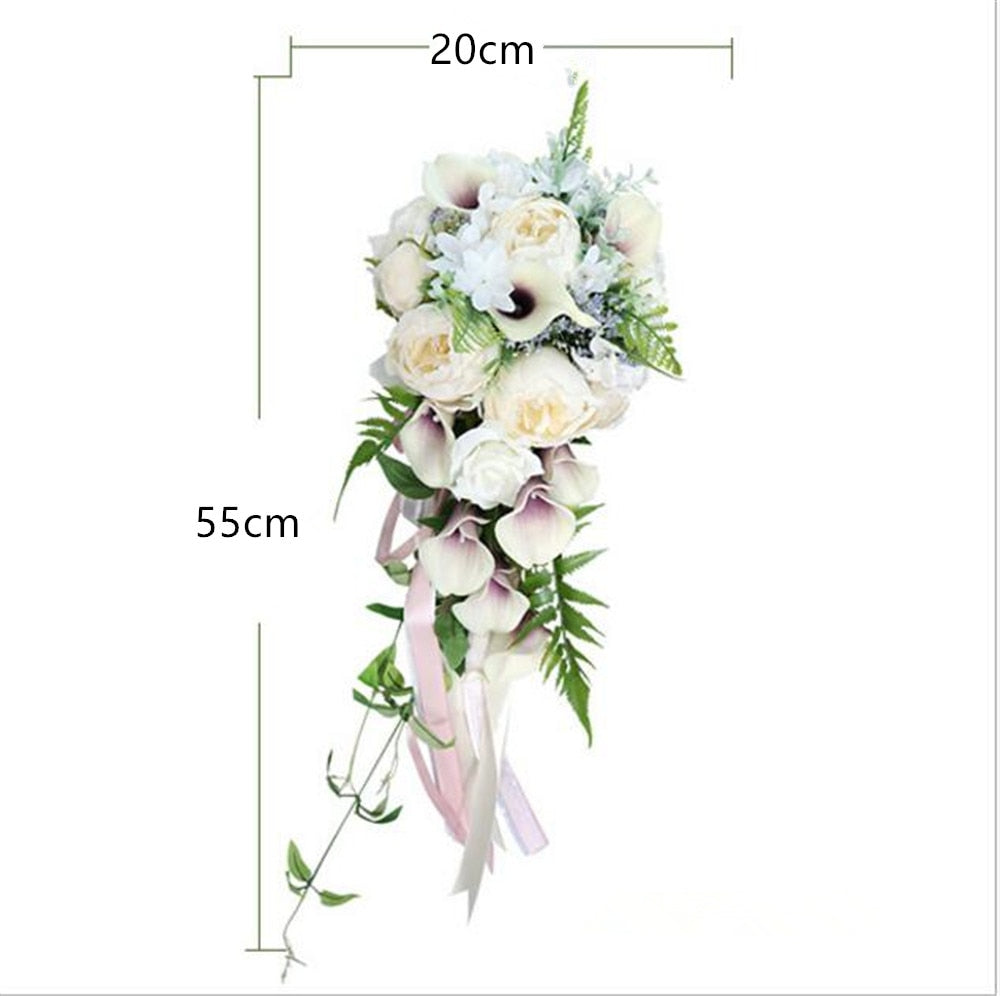 Artificial Calla Lily Flower Cascading Waterfall  Bridal Wedding Bouquet - TulleLux Bridal Crowns &  Accessories 