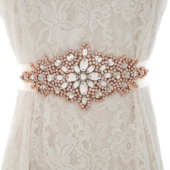 Rose Gold Rhinestones Crystal Wedding Dress Belt and Sash, Handmade Purple