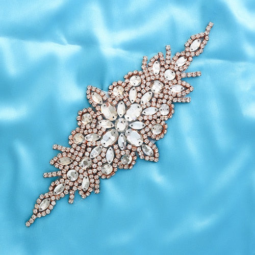 Rose Gold Rhinestones Crystal Wedding Dress Belt and Sash, Handmade Only Applique